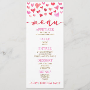 Red Pink Valentine Birthday Party Food Menu