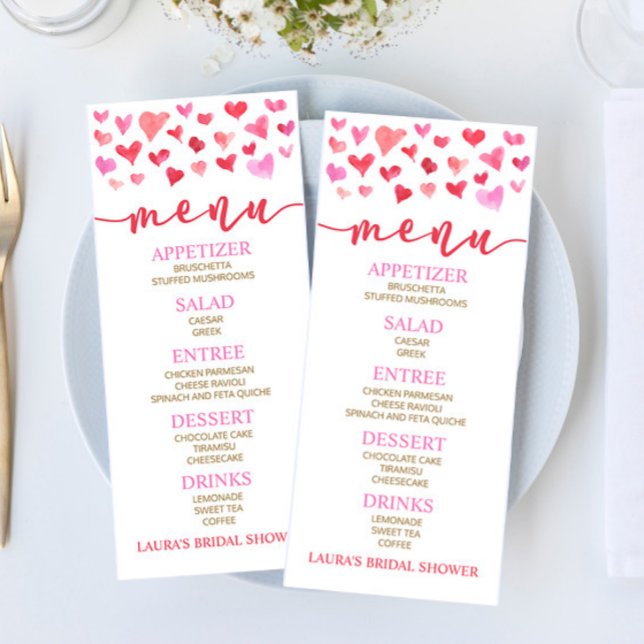 Red Pink Valentine Bridal Shower Food Menu (Creator Uploaded)
