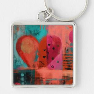 Red Pink Valentine Graffiti Split Heart Key Ring