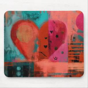 Red Pink Valentine Graffiti Split Heart Mouse Mat