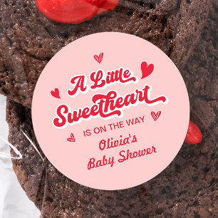 Red Pink Valentine Sweetheart Baby Shower Favour Classic Round Sticker