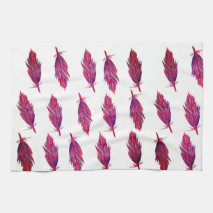 Red Pink Watercolor Feather Tea Towel