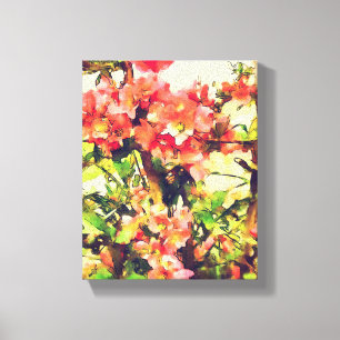 Red Pink Watercolor Floral Pattern 1 Canvas Print