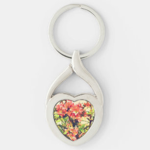 Red Pink Watercolor Floral Pattern 1 Key Ring