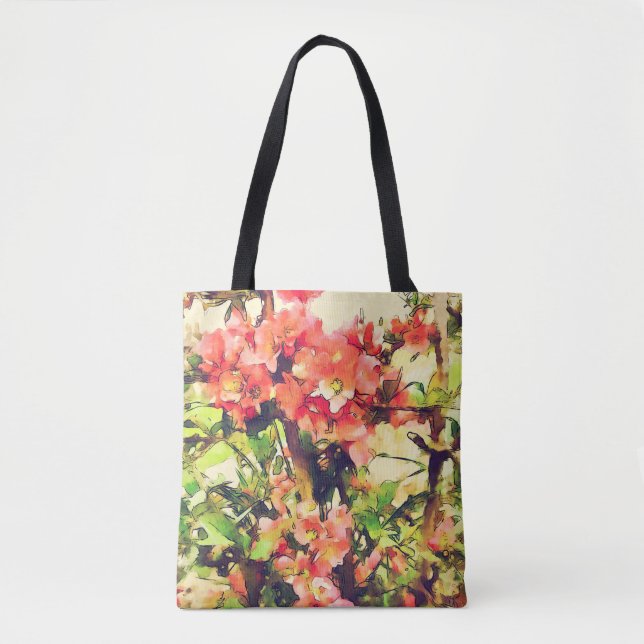 Red Pink Watercolor Floral Pattern 1 Tote Bag (Front)