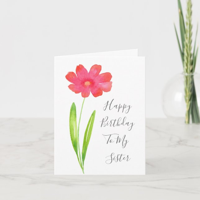Red, Pink Watercolor Flower Card (Front)