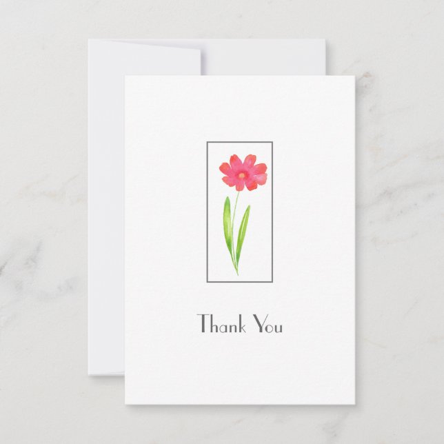 Red, Pink Watercolor Flower Thank You Card (Front)