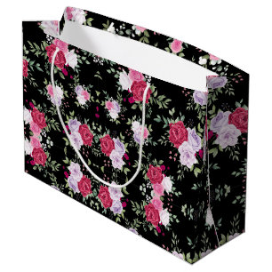 red & pink watercolor flower Vintage pattern Large Gift Bag