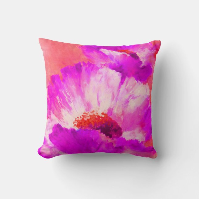 Red & Pink Watercolor Flowers Cushion (Front)