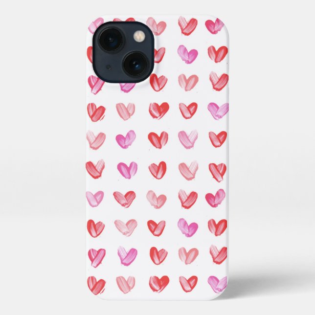 Red & Pink Watercolor Heart Pattern iPhone Case (Back)