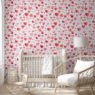 Red & Pink Watercolor Hearts Wallpaper