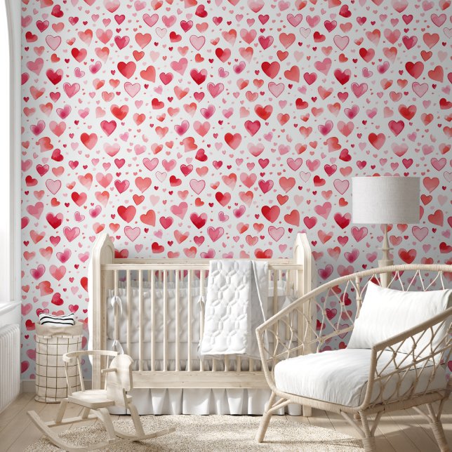 Red & Pink Watercolor Hearts Wallpaper (Kids)