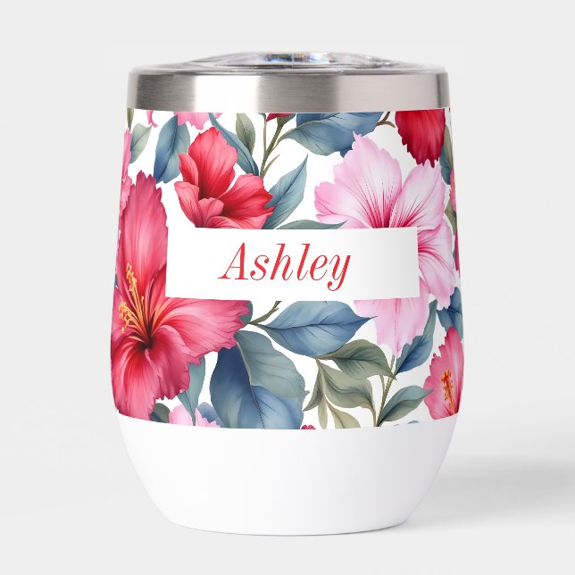 Red Pink Watercolor Hibiscus Flowers (Front)