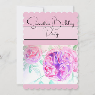 Red Pink Watercolor Rose Roses floral Flower Invitation