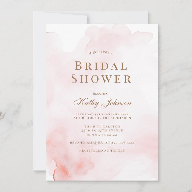 Red Pink Watercolor Wash Bridal Shower  Invitation (Front)