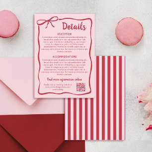 Red Pink Wavy Frame Bow Wedding Details Enclosure Card