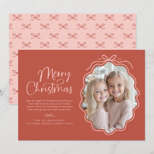 Red Pink Wavy Retro Photo Holiday Card