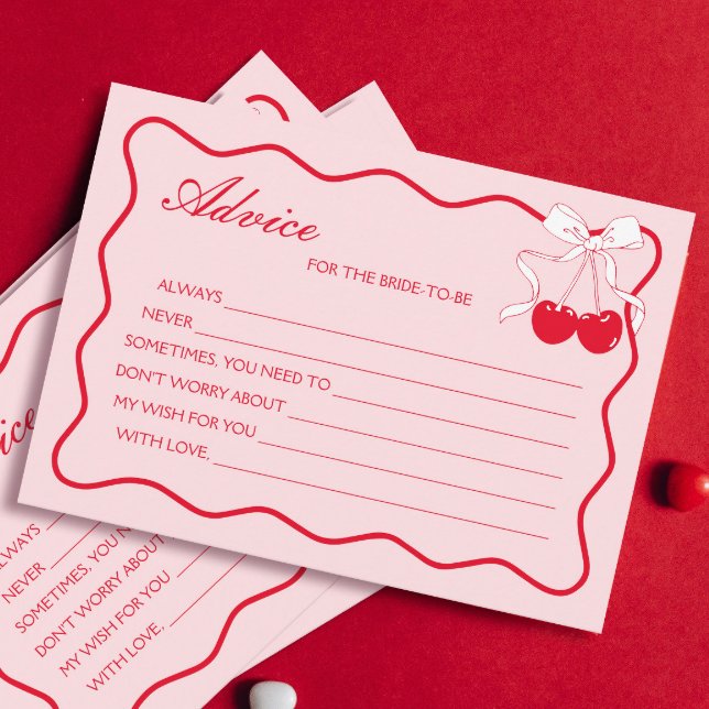 Red Pink Wavy Valentines Advice for the bride Card (Creator Uploaded)