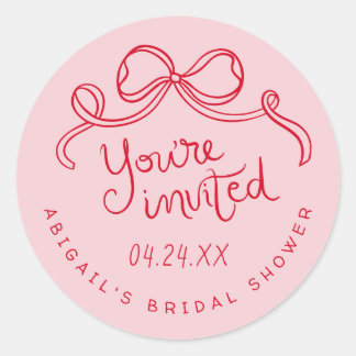 Red Pink Whimsical Bow Bridal Shower Envelope Seal