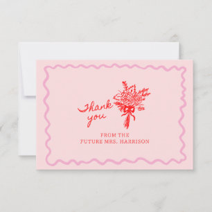 Red Pink Whimsical Handwritten Thank You Card