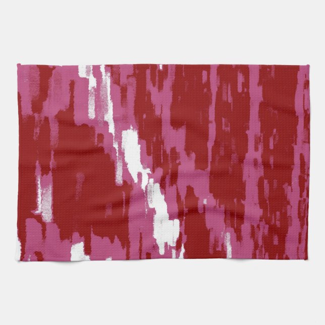 Red, Pink, White Abstract Art Retro Kitchen Towel (Horizontal)