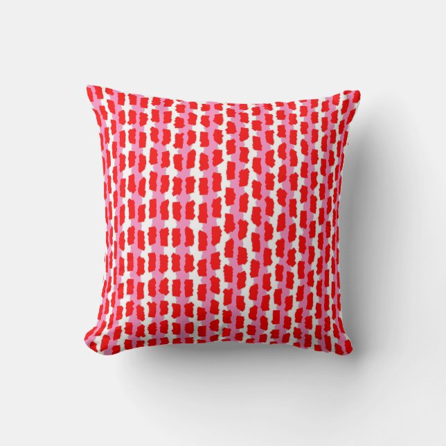 Red Pink White Dashed Abstract Stripe Pattern Cushion (Front)