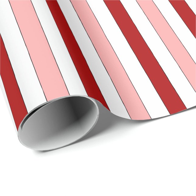 Red Pink White Hand-Drawn Stripes (large scale) Wrapping Paper (Roll Corner)