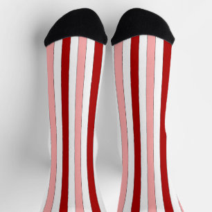 Red Pink & White Hand-Drawn Stripes Socks