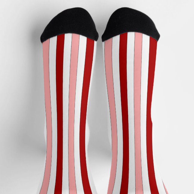 Red Pink & White Hand-Drawn Stripes Socks (Top)