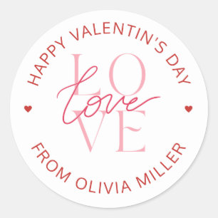 Red Pink White Happy Valentine's Day Love Classic Round Sticker