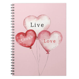 Red Pink White Heart Balloons Live Laugh Love Notebook