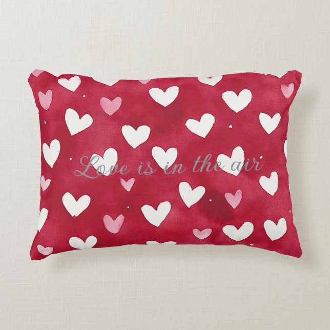 Red Pink White Hearts Decorative Cushion (Front)
