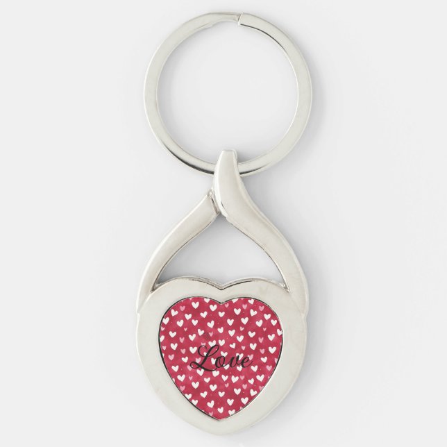 Red Pink White Hearts Key Ring (Front)