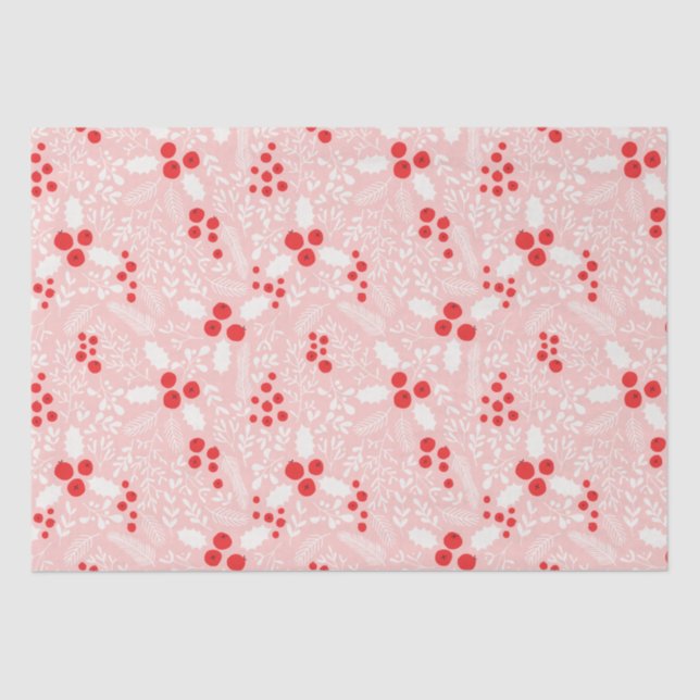 Red Pink White Holly Berries Mistletoe Christmas  Tissue Paper (Front)