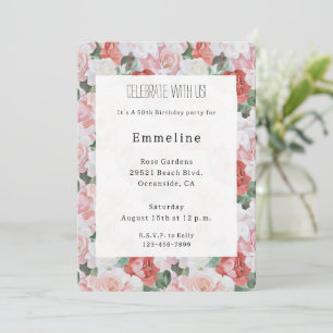 Red Pink White Roses Floral Birthday Invitation