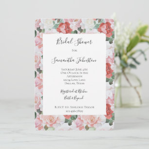 Red Pink White Roses Floral Bridal Shower Invitation