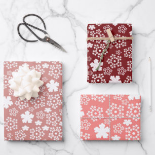 Red, Pink & White Star and Snowflake Pattern Wrapping Paper Sheet