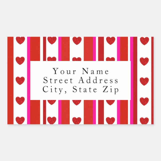 Red Pink White Stripes & Hearts Labels (Front)