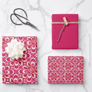 Red, Pink & White Swirl Pattern Wrapping Paper Sheet