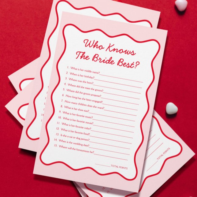 Red Pink Who Knows Bride Best Bridal Shower Game (Creator Uploaded)