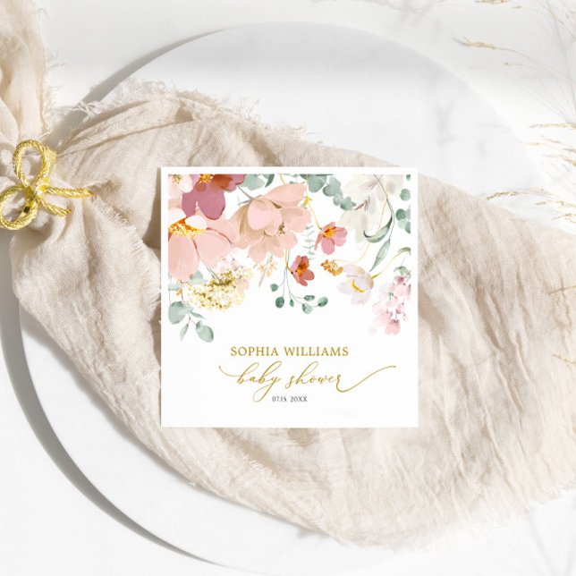Red & Pink Wildflowers Baby Shower Napkins (Creator Uploaded)
