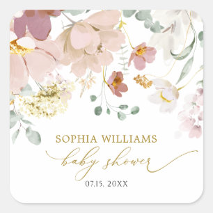 Red & Pink Wildflowers Baby Shower Square Sticker