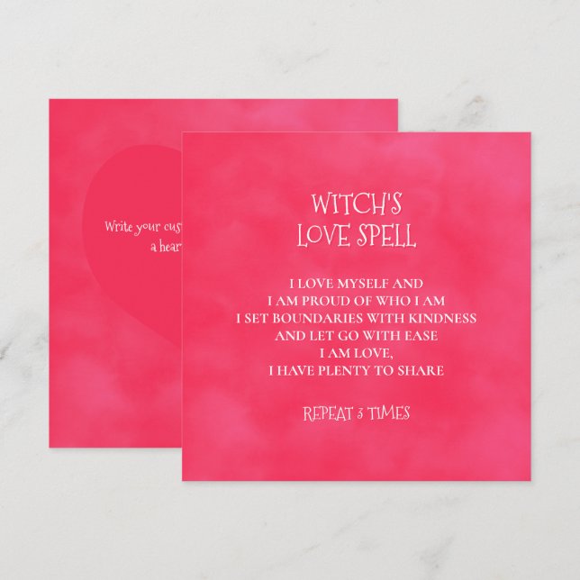 Red Pink Witch's Love Spell Note Card (Front/Back)