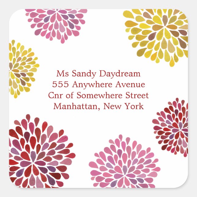 Red Pink & Yellow Bloom Burst Address Sticker (Front)