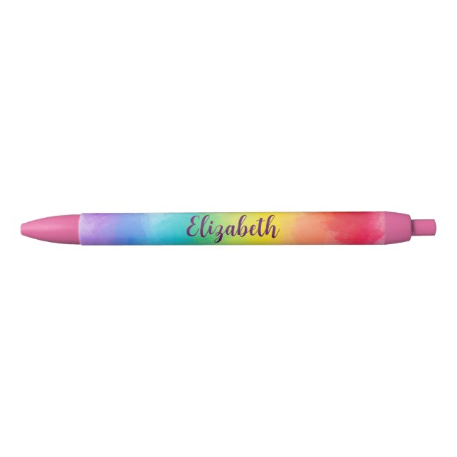 Red Pink Yellow Blue Purple Green Colourful Names Blue Ink Pen (Front)