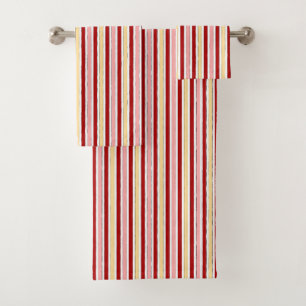 Red Pink & Yellow Hand-Drawn Stripes Bath Towel Set