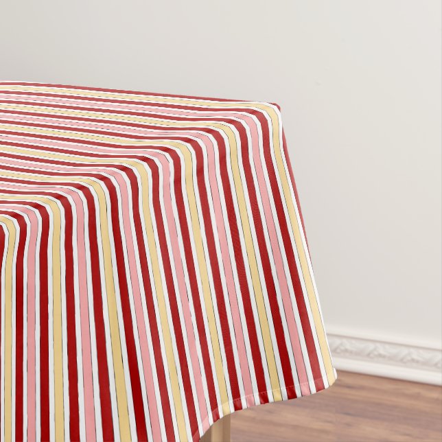 Red Pink & Yellow Hand-Drawn Stripes Tablecloth (In Situ)