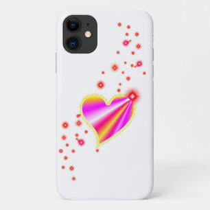 Red pink yellow Rainbow Heart with Stars iPhone 11 Case