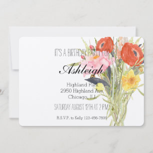 Red Pink Yellow Ranunculus Flowers birthday Invitation