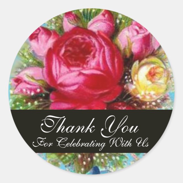RED PINK YELLOW ROSES Thank You Classic Round Sticker (Front)